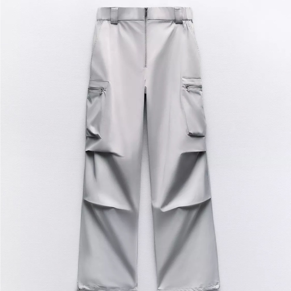 Zara silver Satin Effect Cargo Pants